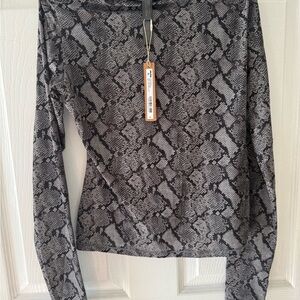 SKIMS Long-Sleeve Snake Print Top in Black and Gray